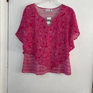 NWT Kim Rogers Hot Pink & White Petite Large poncho top.
